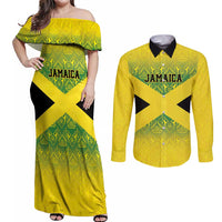 Custom Jamaica Reggae Boyz Couples Matching Off Shoulder Maxi Dress and Long Sleeve Button Shirt With Traditional Pattern LT9 - Wonder Print Shop