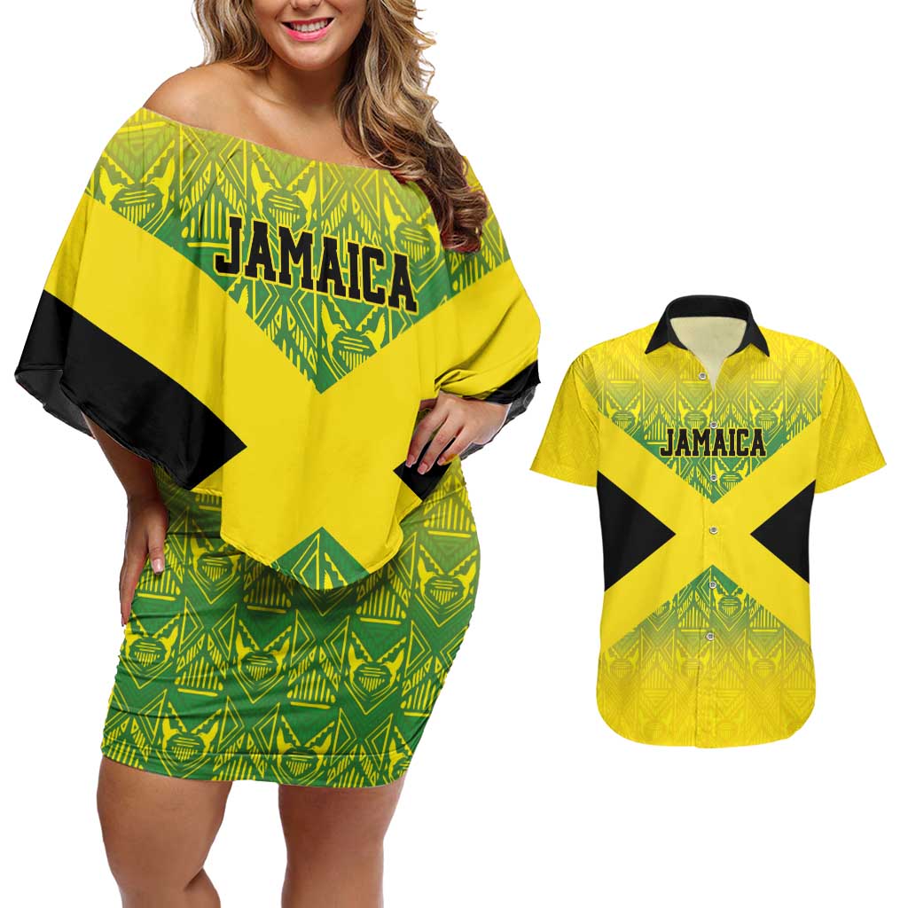 Custom Jamaica Reggae Boyz Couples Matching Off Shoulder Short Dress and Hawaiian Shirt With Traditional Pattern LT9 - Wonder Print Shop
