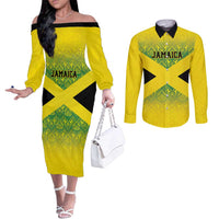 Custom Jamaica Reggae Boyz Couples Matching Off The Shoulder Long Sleeve Dress and Long Sleeve Button Shirt With Traditional Pattern