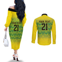 Custom Jamaica Reggae Boyz Couples Matching Off The Shoulder Long Sleeve Dress and Long Sleeve Button Shirt With Traditional Pattern