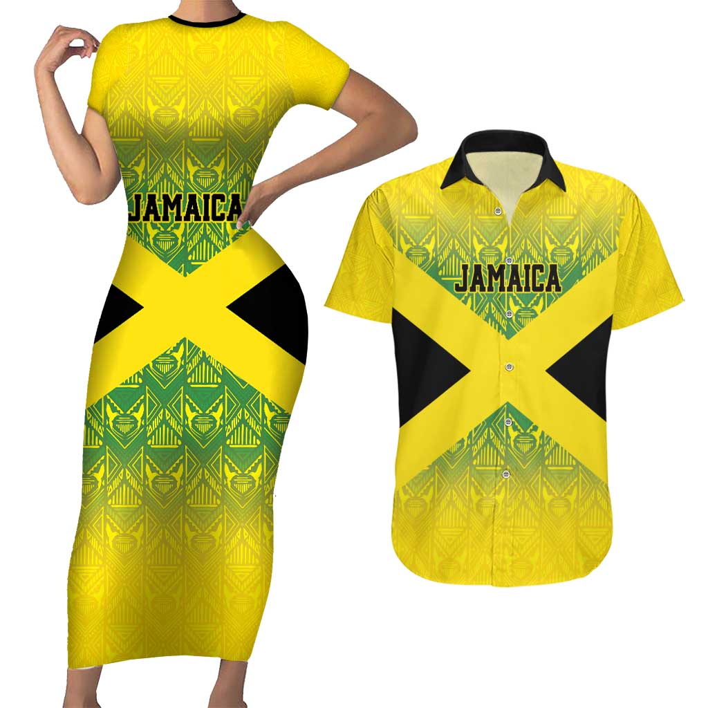 Custom Jamaica Reggae Boyz Couples Matching Short Sleeve Bodycon Dress and Hawaiian Shirt With Traditional Pattern LT9 - Wonder Print Shop
