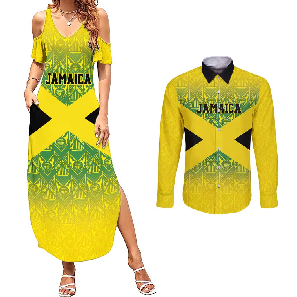 Custom Jamaica Reggae Boyz Couples Matching Summer Maxi Dress and Long Sleeve Button Shirt With Traditional Pattern LT9 - Wonder Print Shop
