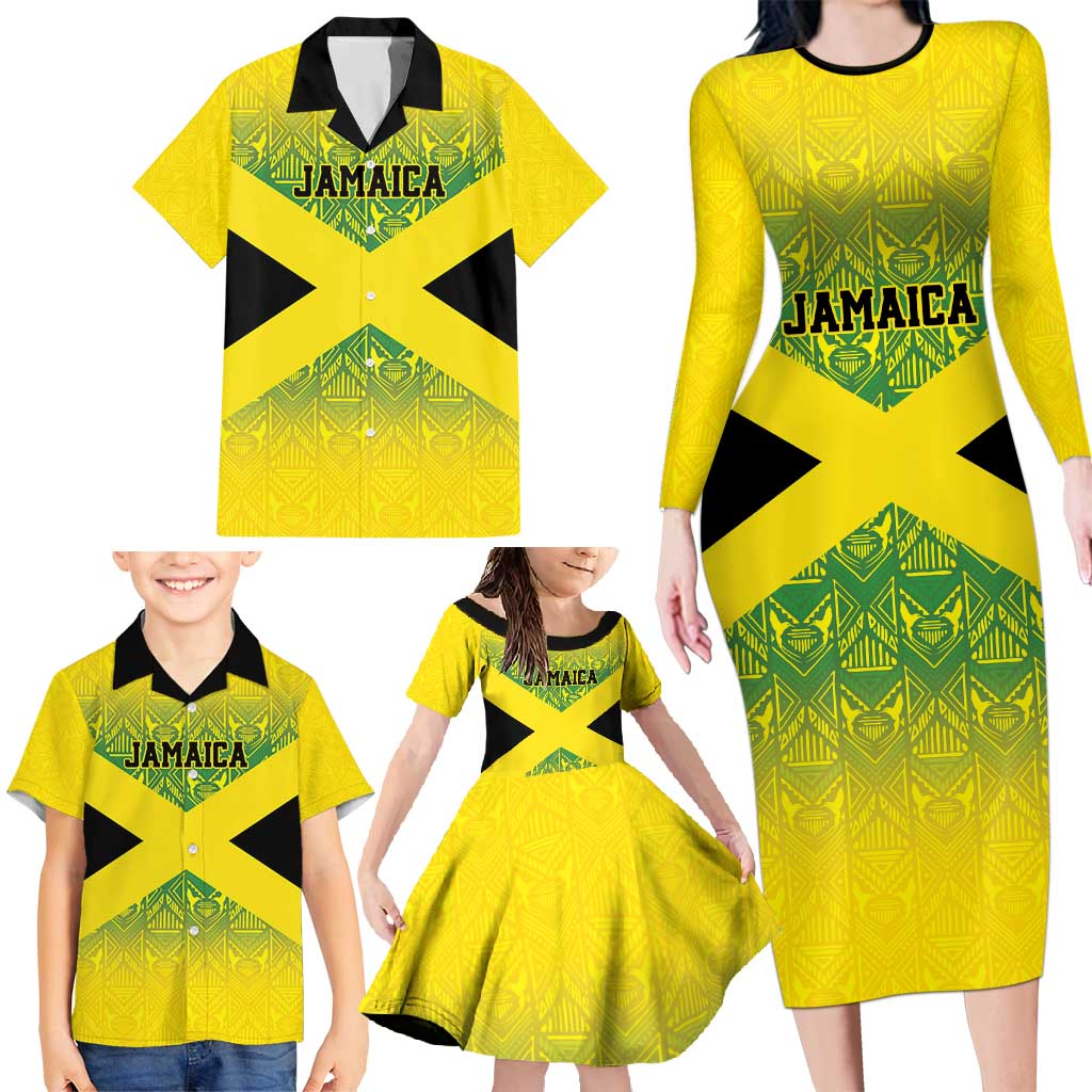 Custom Jamaica Reggae Boyz Family Matching Long Sleeve Bodycon Dress and Hawaiian Shirt With Traditional Pattern LT9 - Wonder Print Shop