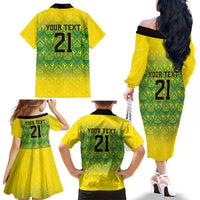 Custom Jamaica Reggae Boyz Family Matching Off The Shoulder Long Sleeve Dress and Hawaiian Shirt With Traditional Pattern - Wonder Print Shop
