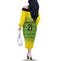 Custom Jamaica Reggae Boyz Family Matching Off The Shoulder Long Sleeve Dress and Hawaiian Shirt With Traditional Pattern - Wonder Print Shop