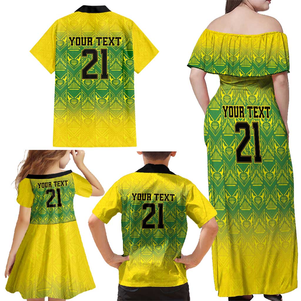 Custom Jamaica Reggae Boyz Family Matching Off Shoulder Maxi Dress and Hawaiian Shirt With Traditional Pattern LT9 - Wonder Print Shop