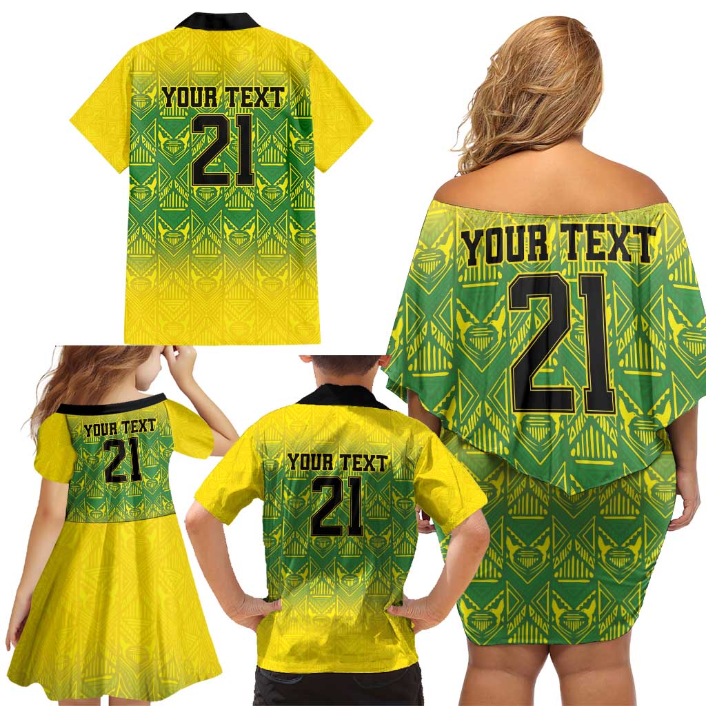 Custom Jamaica Reggae Boyz Family Matching Off Shoulder Short Dress and Hawaiian Shirt With Traditional Pattern LT9 - Wonder Print Shop