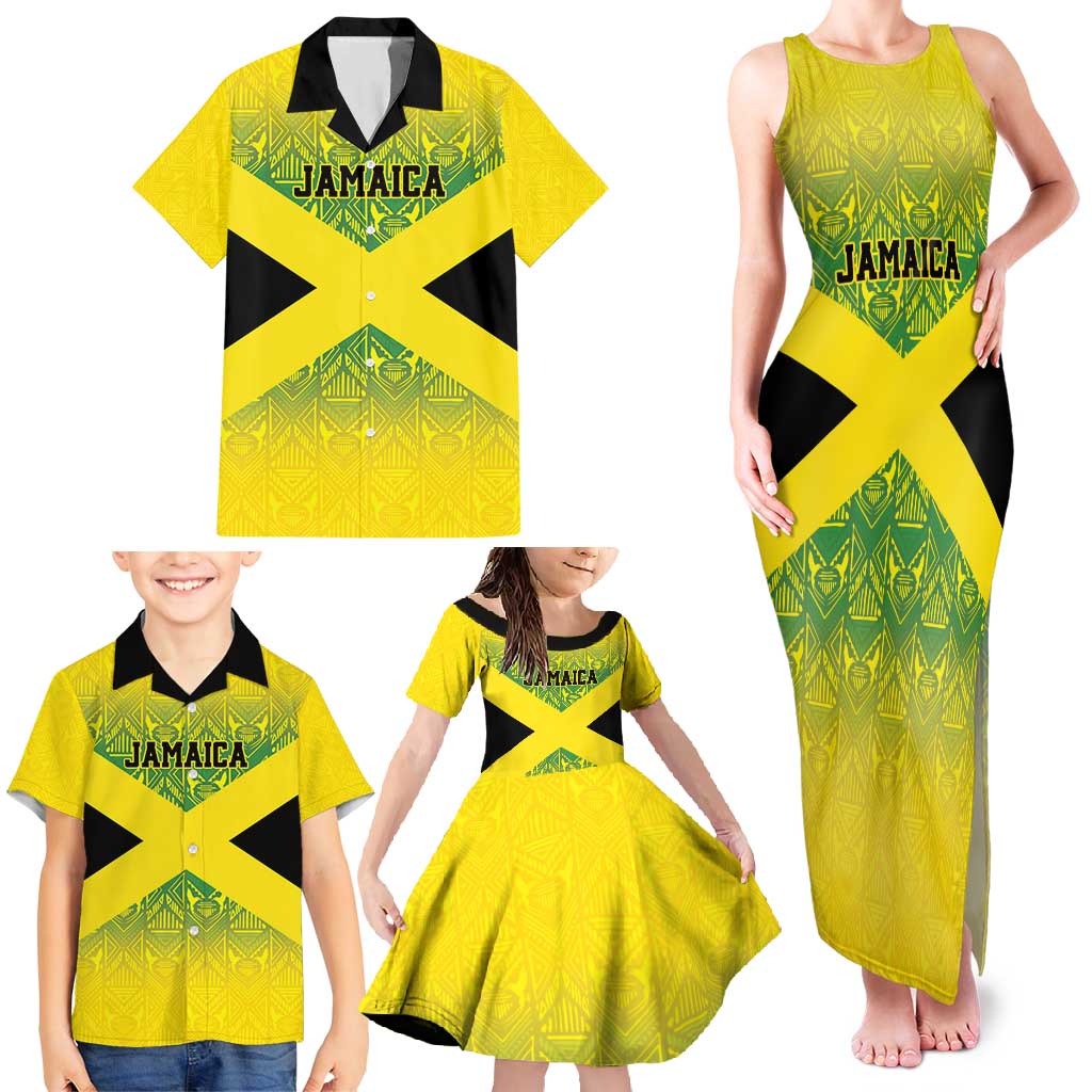 Custom Jamaica Reggae Boyz Family Matching Tank Maxi Dress and Hawaiian Shirt With Traditional Pattern - Wonder Print Shop