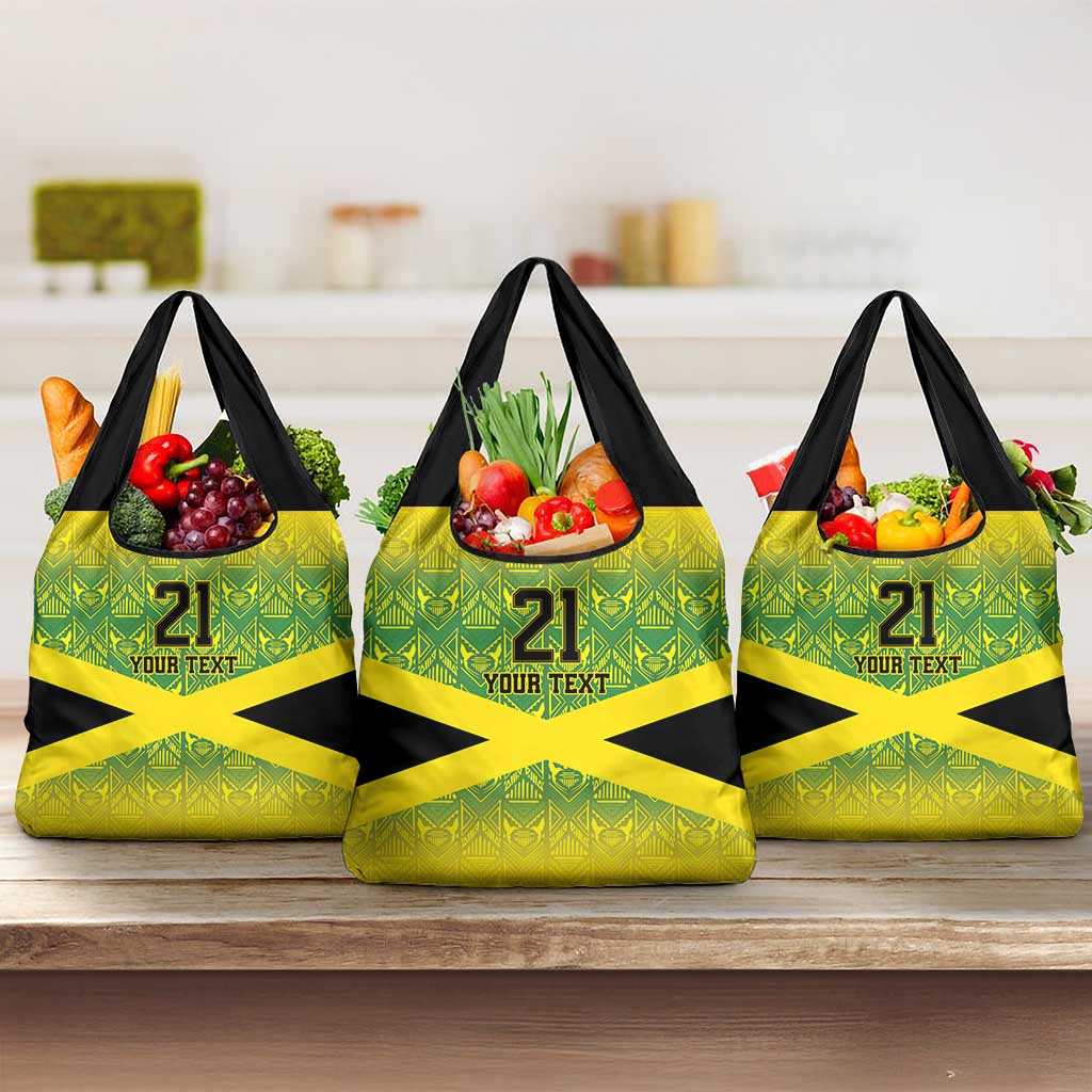 Custom Jamaica Reggae Boyz Grocery Bag With Traditional Pattern