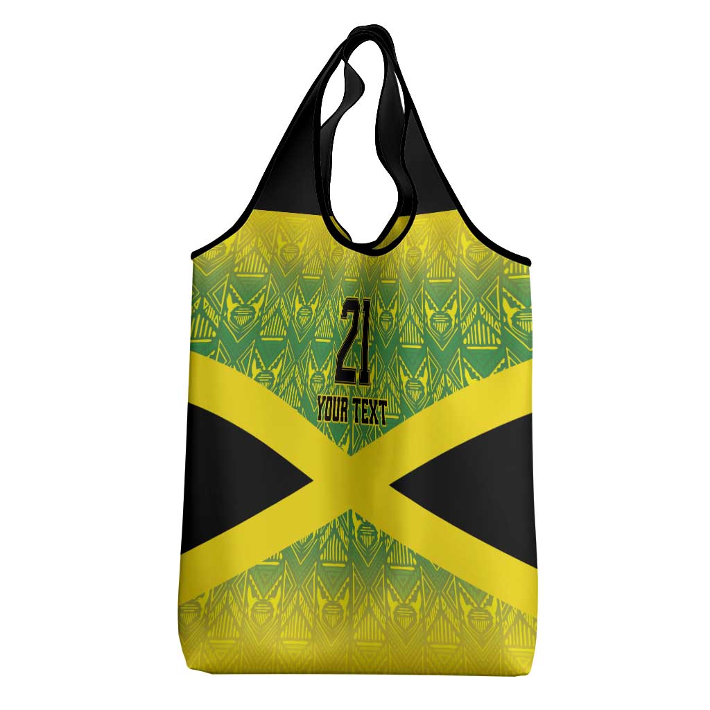 Custom Jamaica Reggae Boyz Grocery Bag With Traditional Pattern