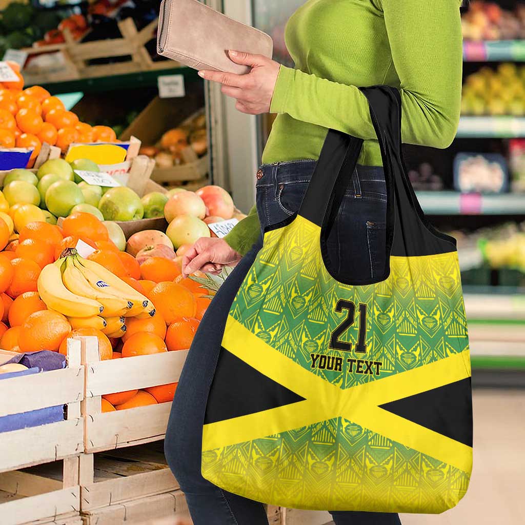 Custom Jamaica Reggae Boyz Grocery Bag With Traditional Pattern