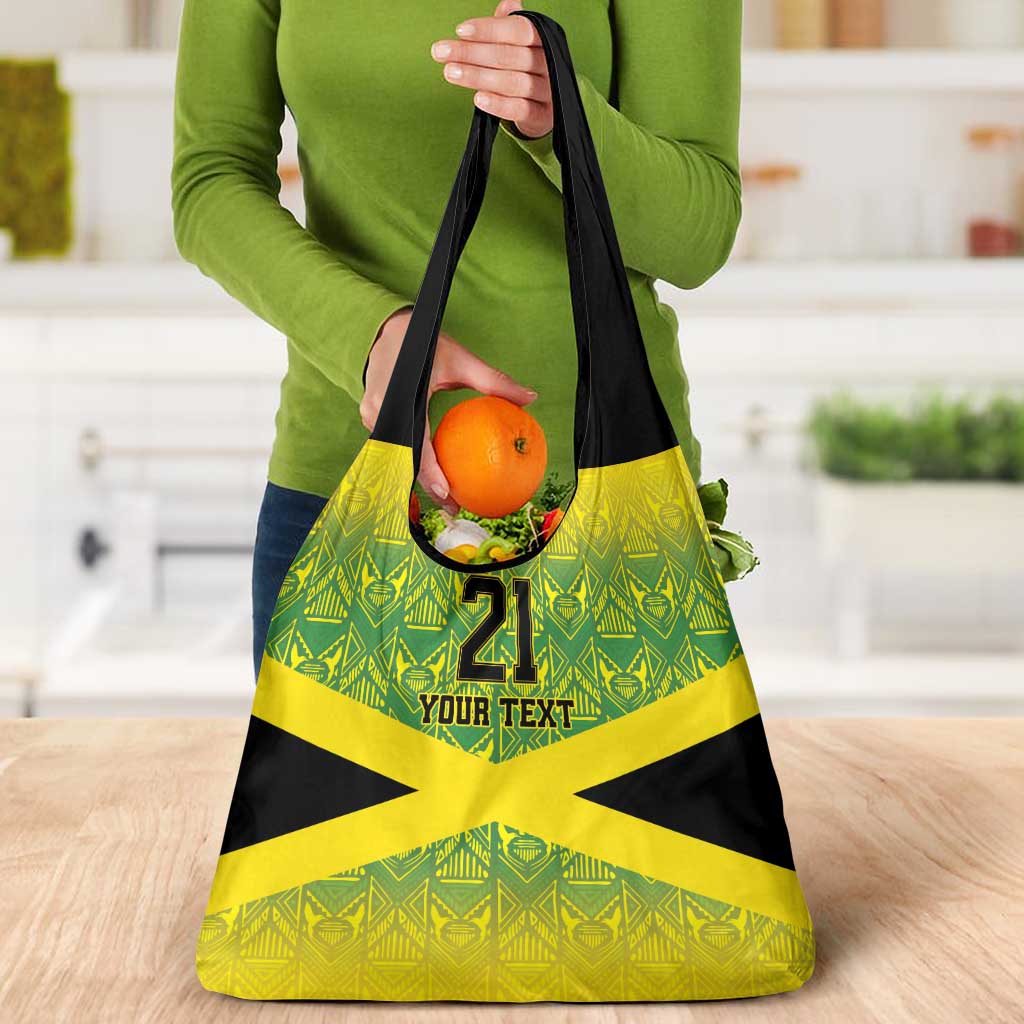 Custom Jamaica Reggae Boyz Grocery Bag With Traditional Pattern
