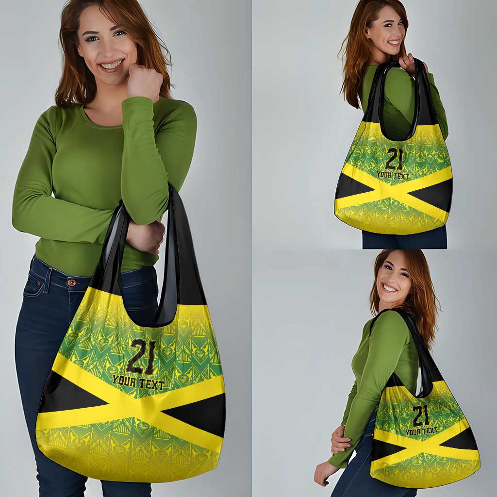 Custom Jamaica Reggae Boyz Grocery Bag With Traditional Pattern