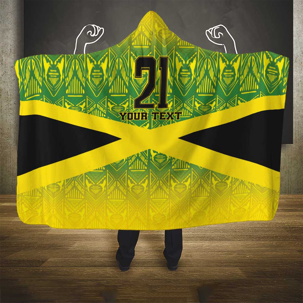 Custom Jamaica Reggae Boyz Hooded Blanket With Traditional Pattern
