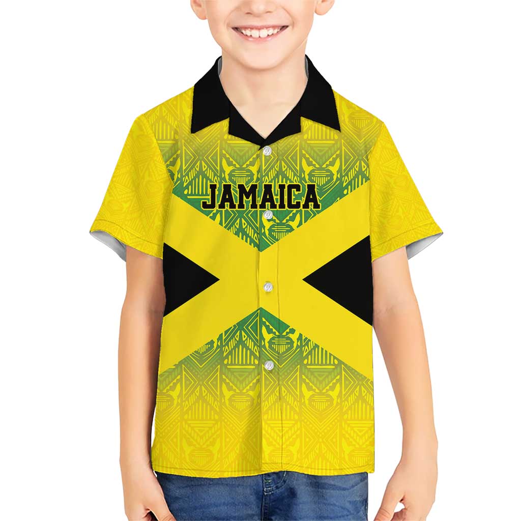 Custom Jamaica Reggae Boyz Kid Hawaiian Shirt With Traditional Pattern - Wonder Print Shop