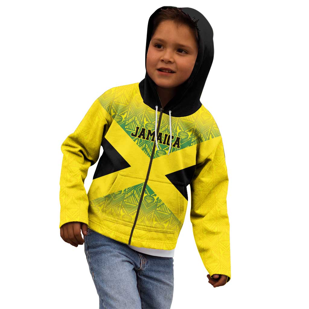 Custom Jamaica Reggae Boyz Kid Hoodie With Traditional Pattern - Wonder Print Shop