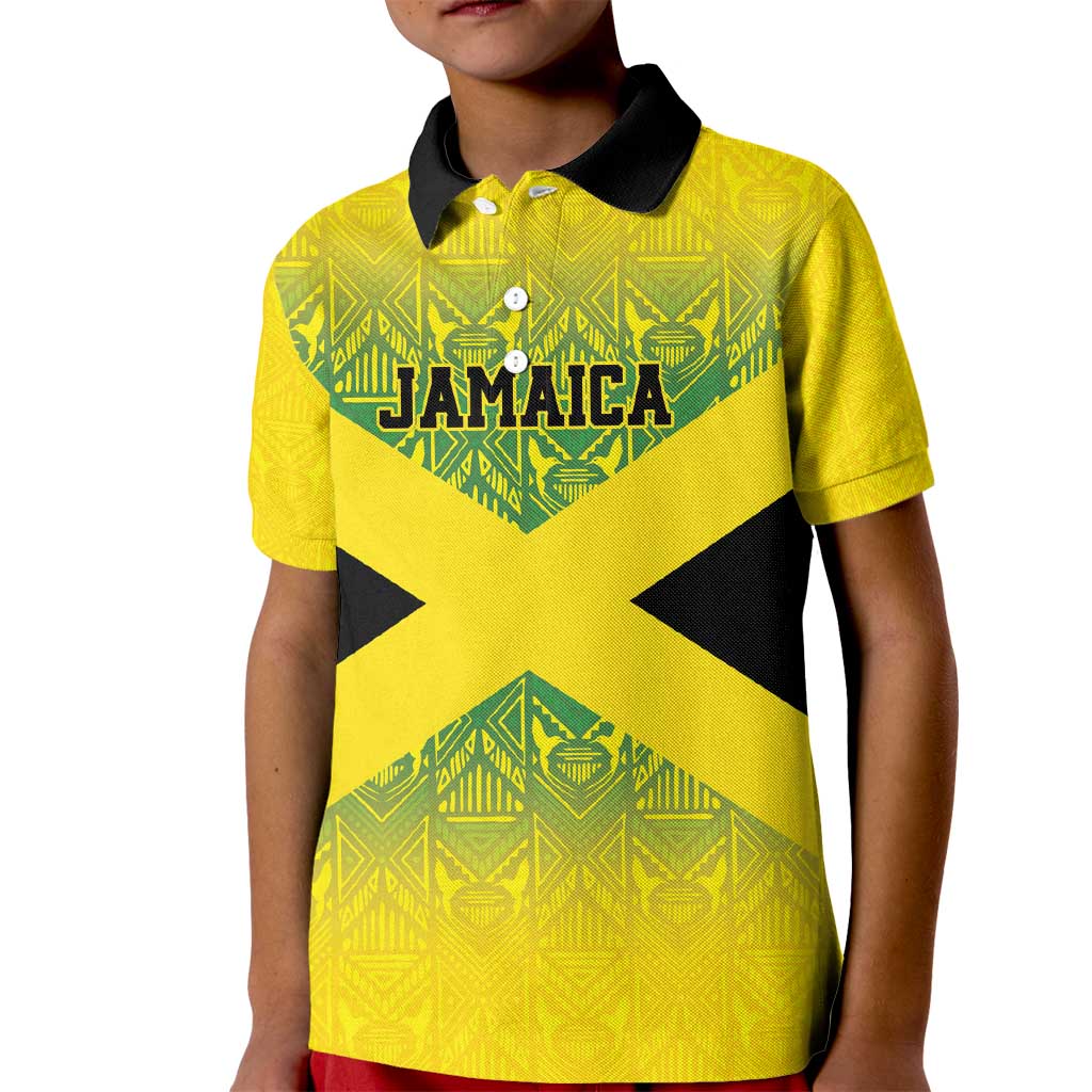 Custom Jamaica Reggae Boyz Kid Polo Shirt With Traditional Pattern - Wonder Print Shop