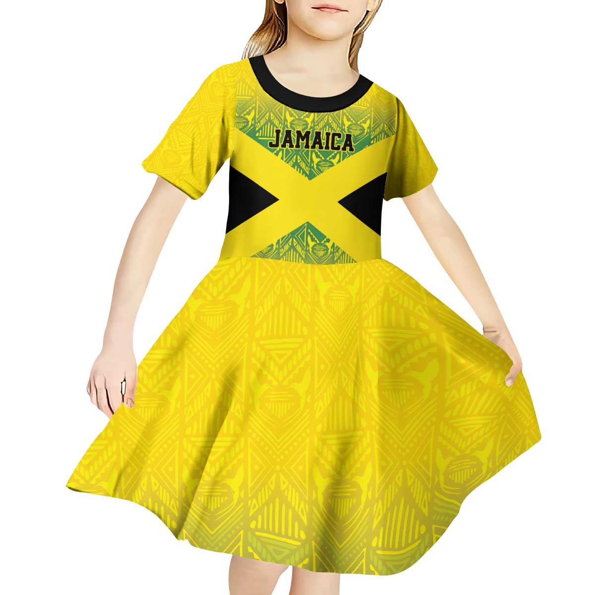 Custom Jamaica Reggae Boyz Kid Short Sleeve Dress With Traditional Pattern - Wonder Print Shop
