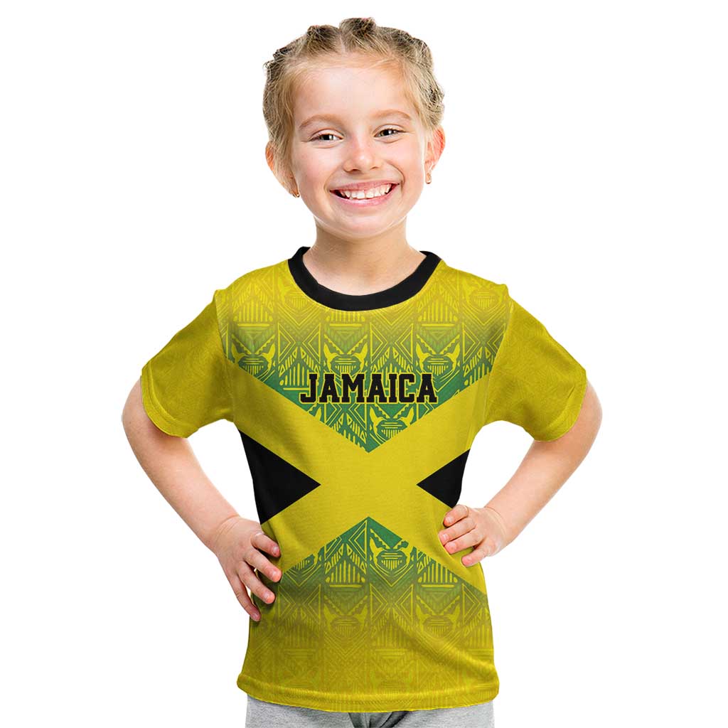 Custom Jamaica Reggae Boyz Kid T Shirt With Traditional Pattern - Wonder Print Shop