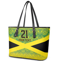 Custom Jamaica Reggae Boyz Leather Tote Bag With Traditional Pattern - Wonder Print Shop