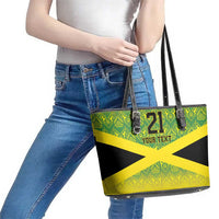 Custom Jamaica Reggae Boyz Leather Tote Bag With Traditional Pattern - Wonder Print Shop