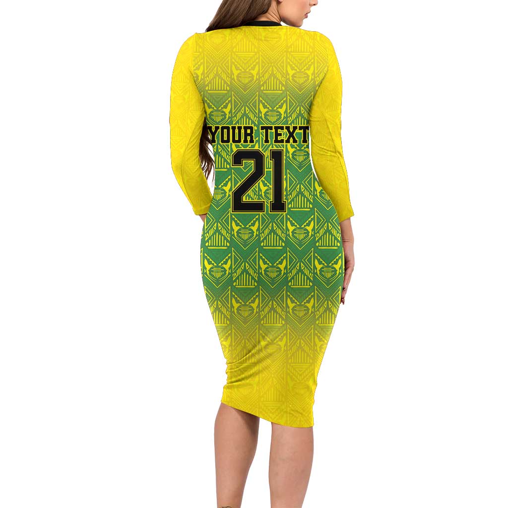 Custom Jamaica Reggae Boyz Long Sleeve Bodycon Dress With Traditional Pattern - Wonder Print Shop