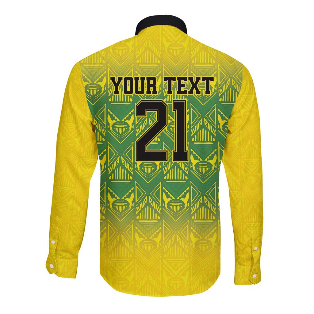 Custom Jamaica Reggae Boyz Long Sleeve Button Shirt With Traditional Pattern - Wonder Print Shop