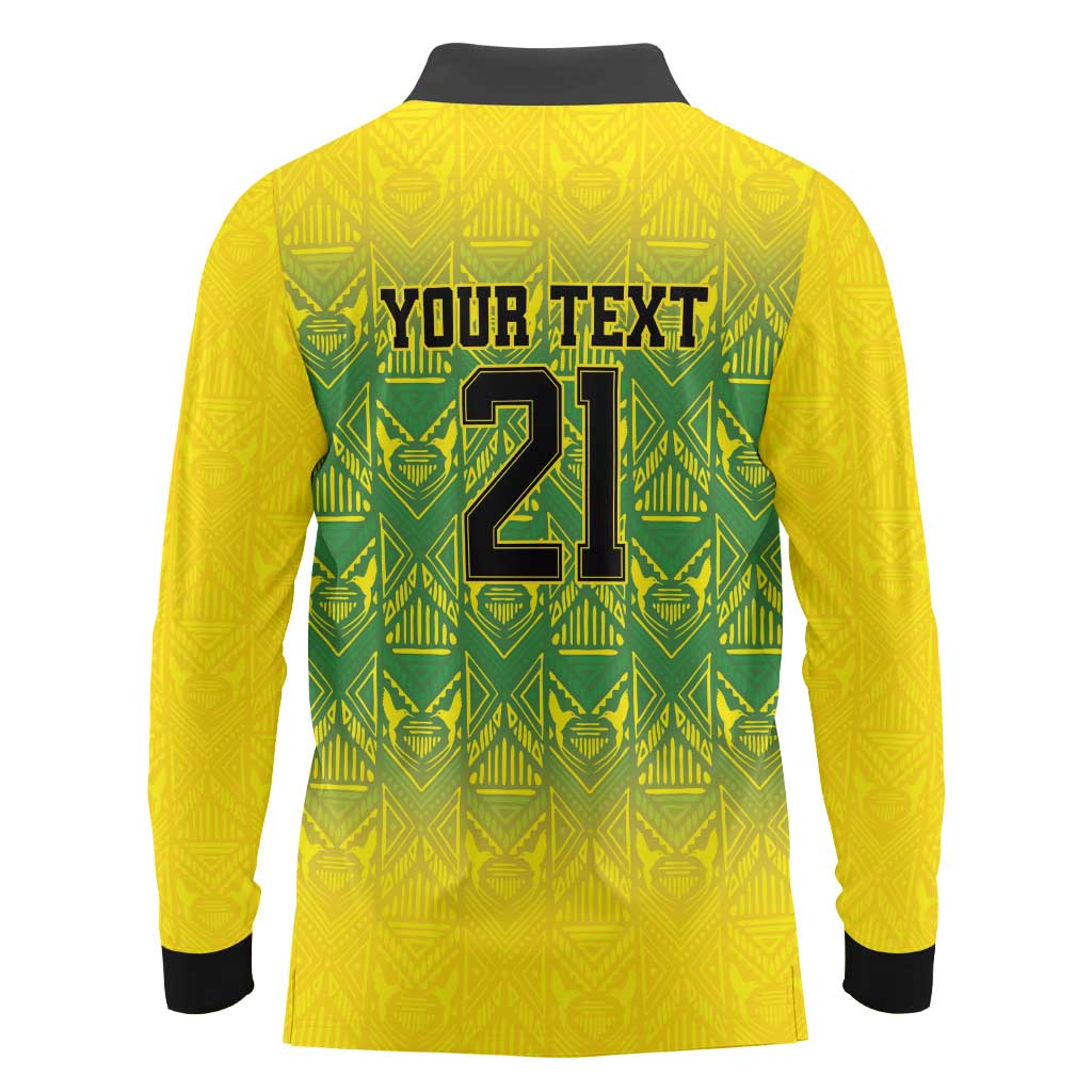 Custom Jamaica Reggae Boyz Long Sleeve Polo Shirt With Traditional Pattern - Wonder Print Shop