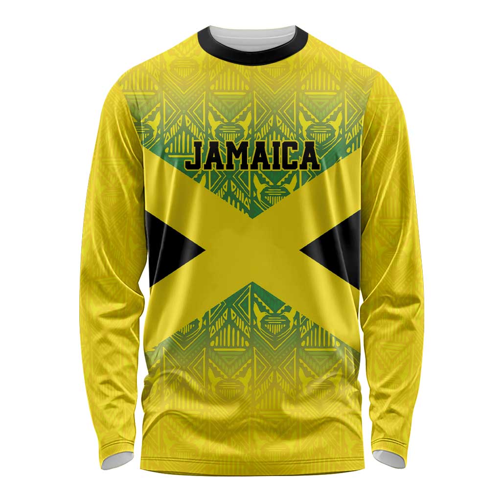 Custom Jamaica Reggae Boyz Long Sleeve Shirt With Traditional Pattern - Wonder Print Shop