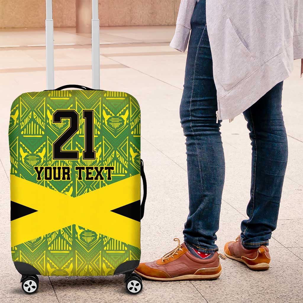 Custom Jamaica Reggae Boyz Luggage Cover With Traditional Pattern - Wonder Print Shop