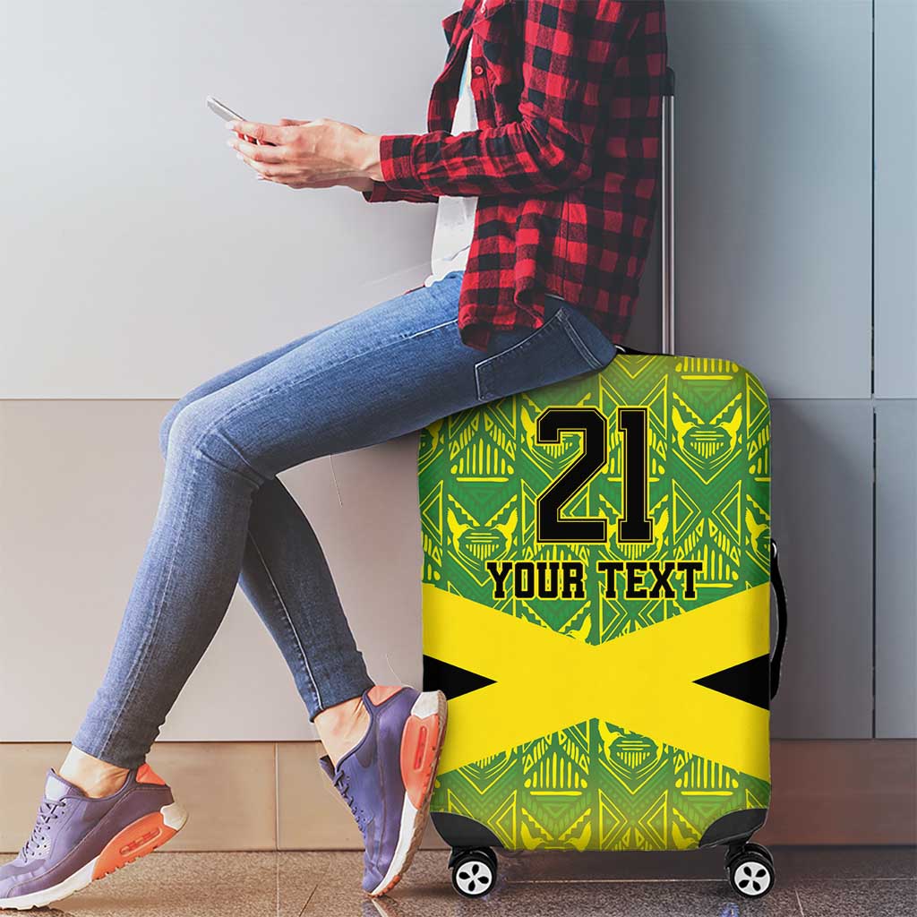 Custom Jamaica Reggae Boyz Luggage Cover With Traditional Pattern - Wonder Print Shop