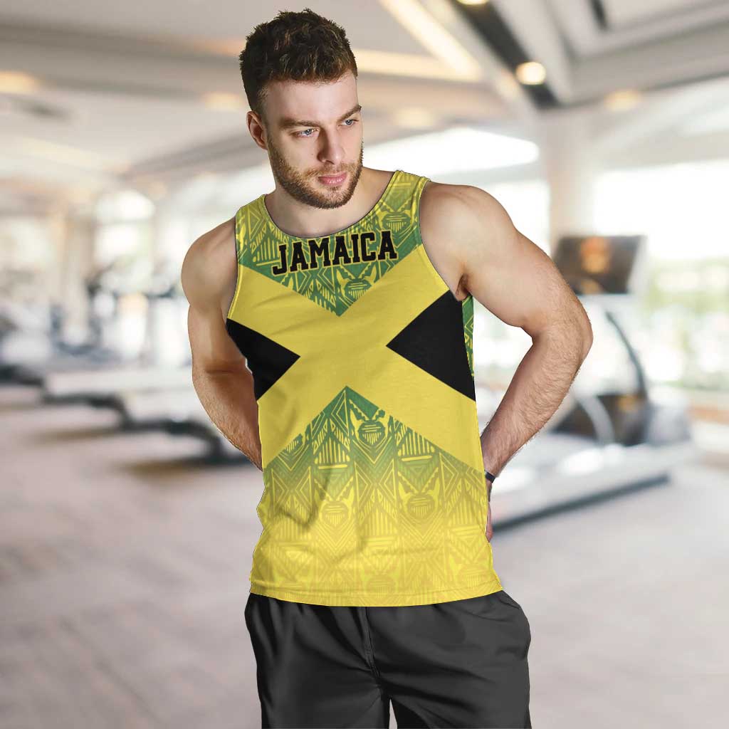 Custom Jamaica Reggae Boyz Men Tank Top With Traditional Pattern - Wonder Print Shop
