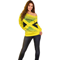 Custom Jamaica Reggae Boyz Off Shoulder Sweater With Traditional Pattern - Wonder Print Shop