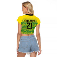 Custom Jamaica Reggae Boyz Raglan Cropped T Shirt With Traditional Pattern - Wonder Print Shop