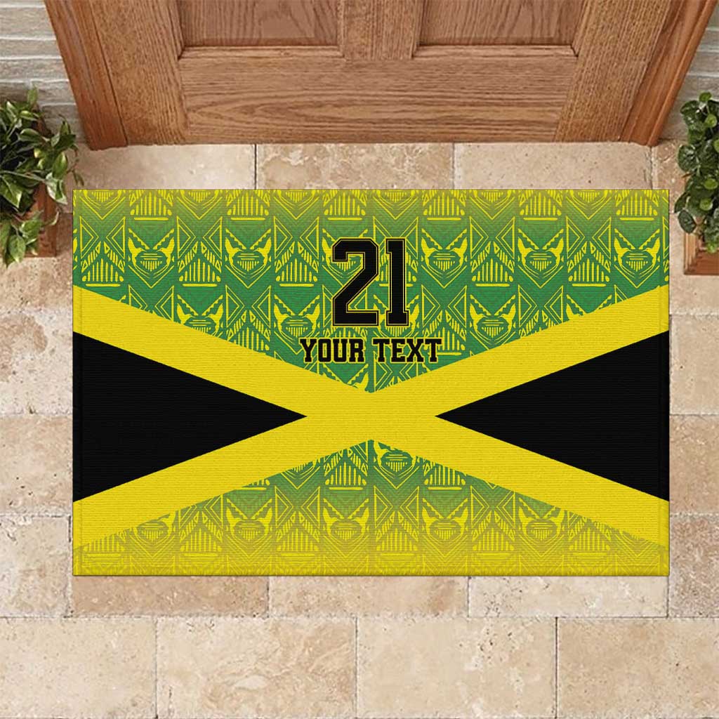 Custom Jamaica Reggae Boyz Rubber Doormat With Traditional Pattern - Wonder Print Shop