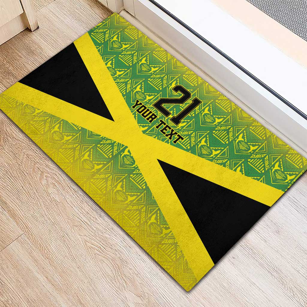 Custom Jamaica Reggae Boyz Rubber Doormat With Traditional Pattern - Wonder Print Shop