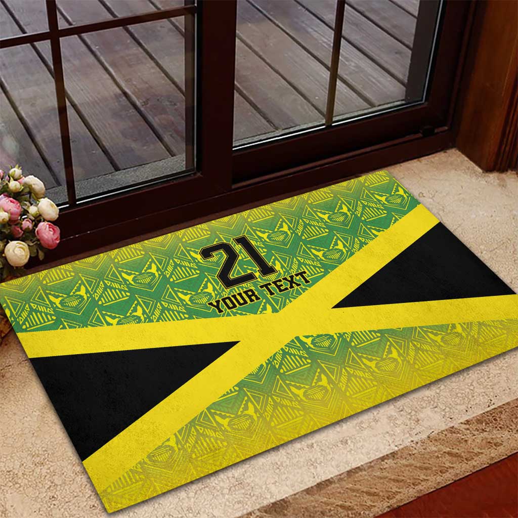 Custom Jamaica Reggae Boyz Rubber Doormat With Traditional Pattern - Wonder Print Shop