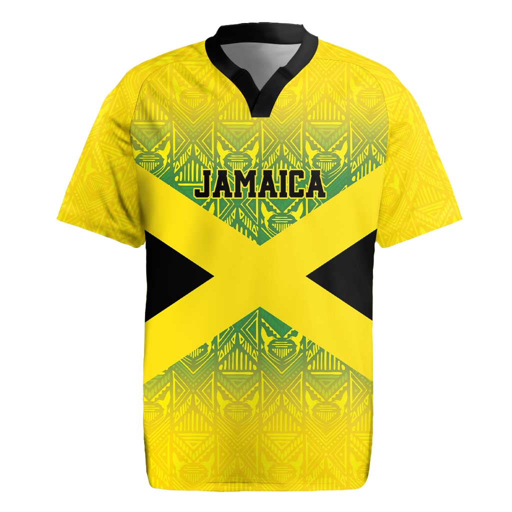 Custom Jamaica Reggae Boyz Rugby Jersey With Traditional Pattern - Wonder Print Shop