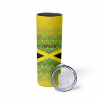 Custom Jamaica Reggae Boyz Skinny Tumbler With Traditional Pattern - Wonder Print Shop