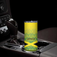 Custom Jamaica Reggae Boyz Skinny Tumbler With Traditional Pattern - Wonder Print Shop