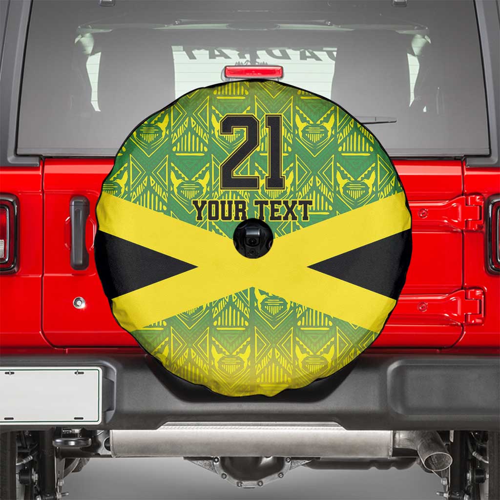 Custom Jamaica Reggae Boyz Spare Tire Cover With Traditional Pattern - Wonder Print Shop