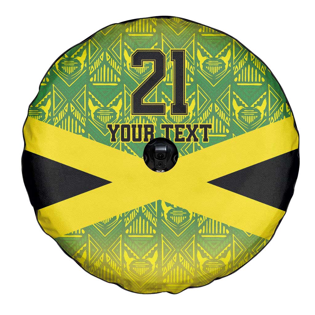 Custom Jamaica Reggae Boyz Spare Tire Cover With Traditional Pattern - Wonder Print Shop