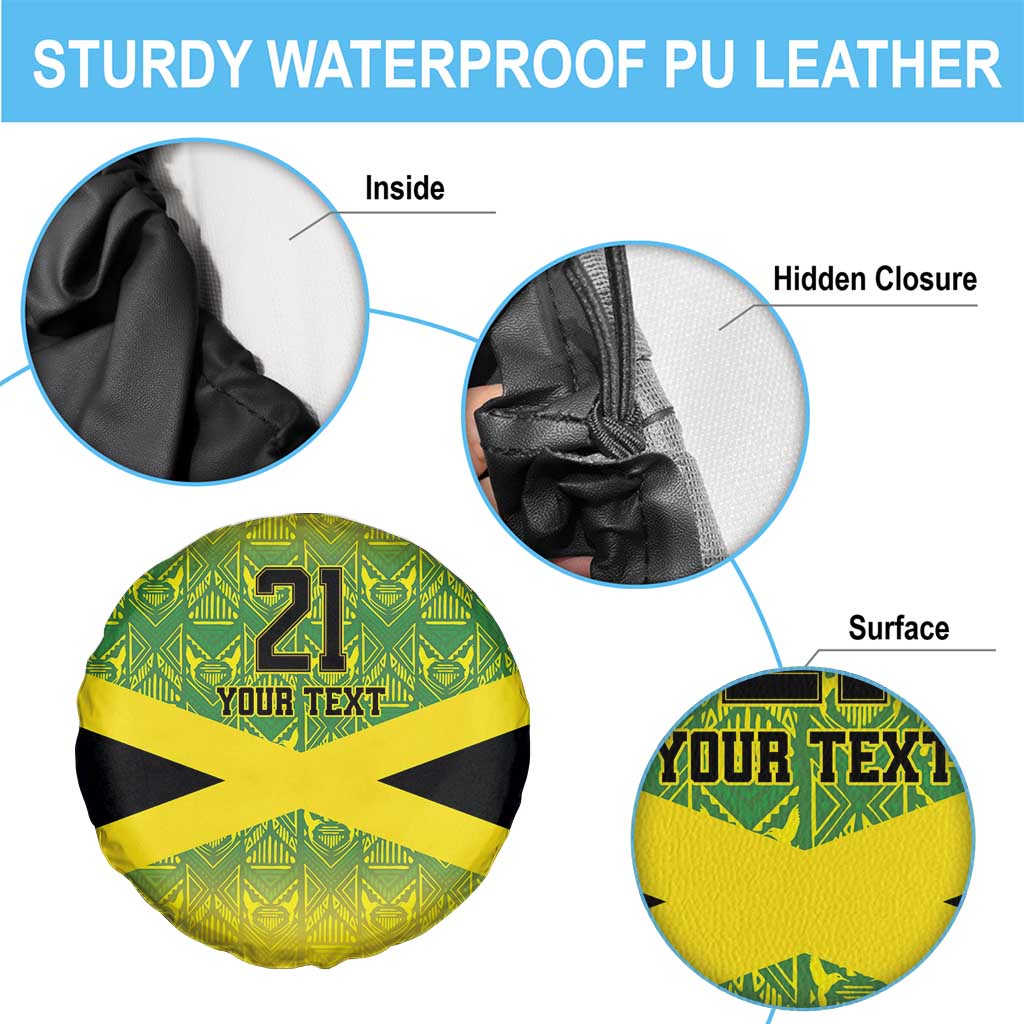 Custom Jamaica Reggae Boyz Spare Tire Cover With Traditional Pattern - Wonder Print Shop
