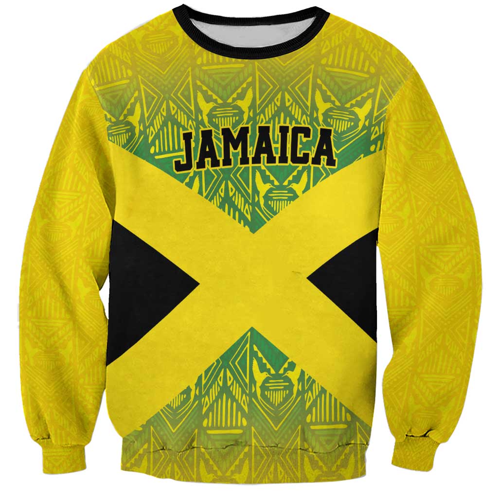 Custom Jamaica Reggae Boyz Sweatshirt With Traditional Pattern - Wonder Print Shop