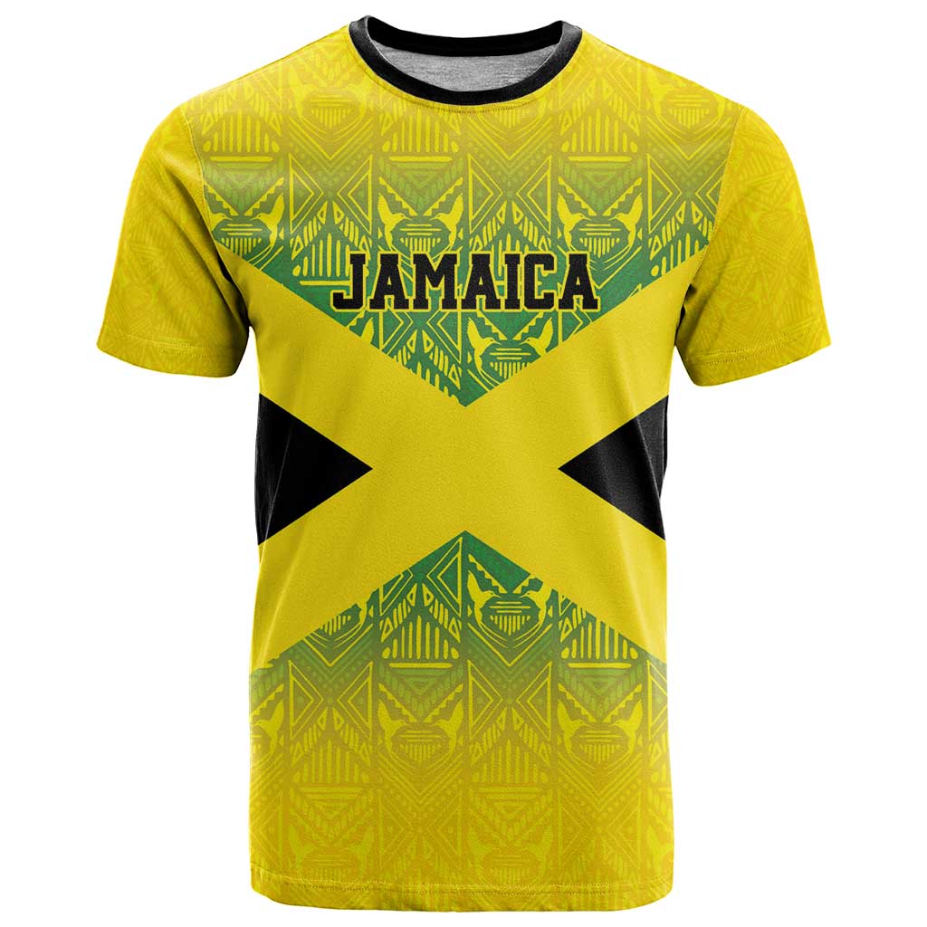 Custom Jamaica Reggae Boyz T Shirt With Traditional Pattern - Wonder Print Shop