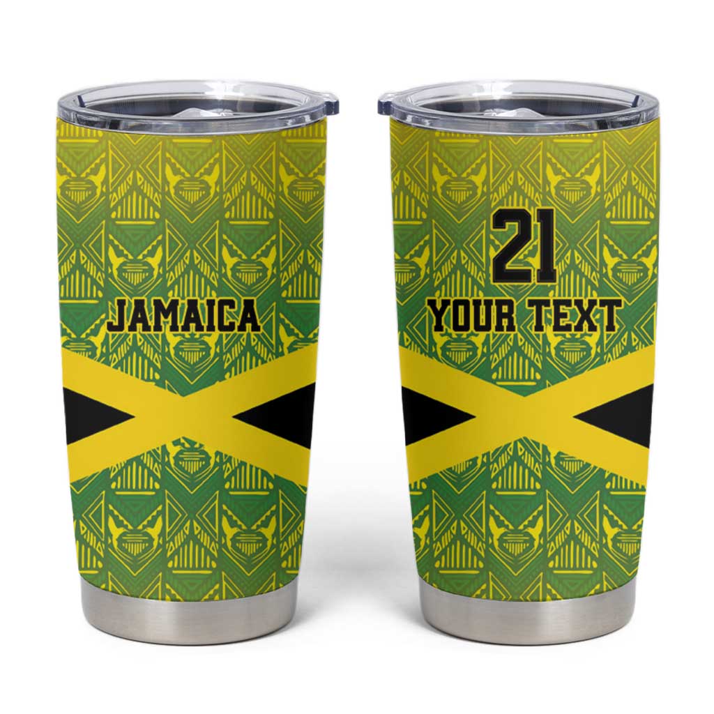 Custom Jamaica Reggae Boyz Tumbler Cup With Traditional Pattern - Wonder Print Shop