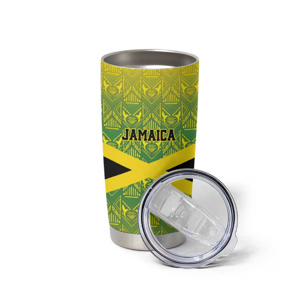 Custom Jamaica Reggae Boyz Tumbler Cup With Traditional Pattern - Wonder Print Shop