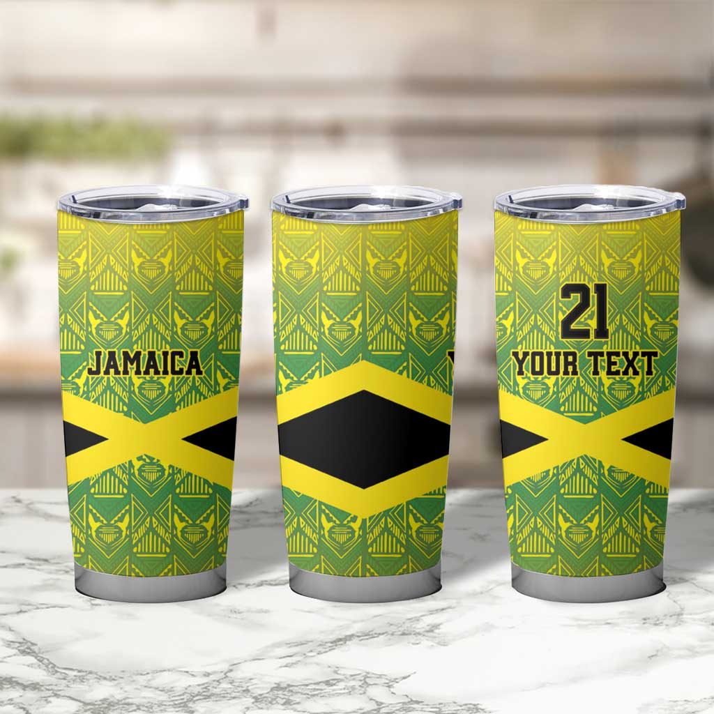 Custom Jamaica Reggae Boyz Tumbler Cup With Traditional Pattern - Wonder Print Shop
