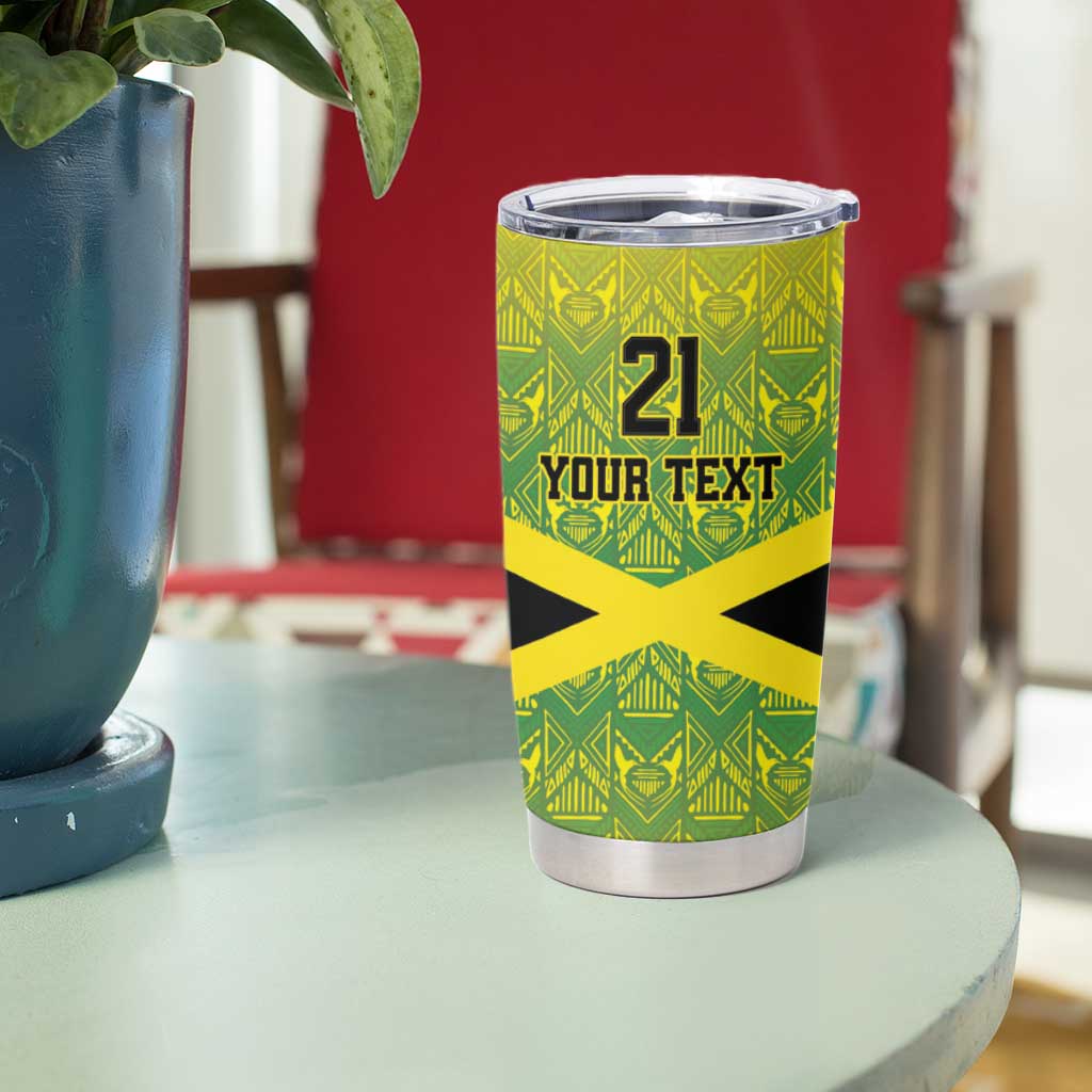 Custom Jamaica Reggae Boyz Tumbler Cup With Traditional Pattern - Wonder Print Shop