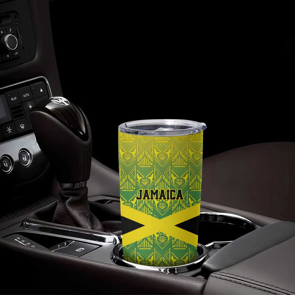 Custom Jamaica Reggae Boyz Tumbler Cup With Traditional Pattern - Wonder Print Shop